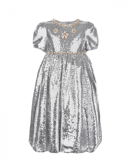 Серебристое платье с пайетками и кристаллами Dolce&Gabbana | Фото 1