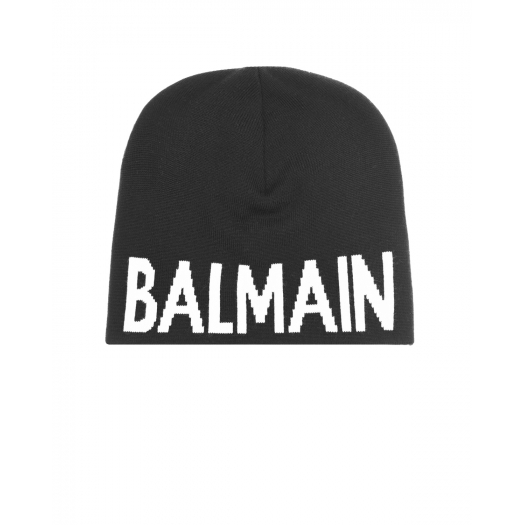 Черная шапка с белым логотипом Balmain | Фото 1