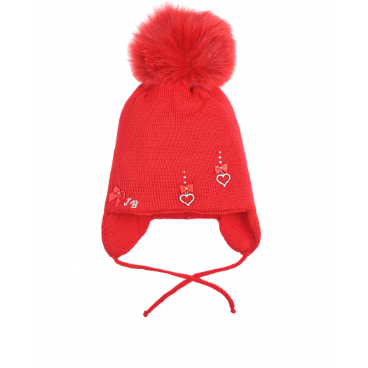 Красная шапка с подвесками &quot;сердца&quot; Joli Bebe | Фото 1