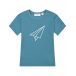 Бирюзовая футболка с принтом &quot;бумажный самолетик&quot; Sanetta Pure | Фото 1