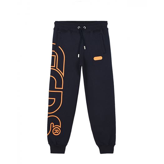 Синие спортивные брюки с оранжевым принтом GCDS | Фото 1