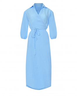 Голубое платье с рукавами 3/4 120% Lino Голубой, арт. Y0W49FF 0000115 000 Y023 | Фото 1