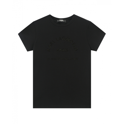 Черная футболка с логотипом в тон Karl Lagerfeld kids | Фото 1