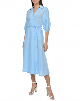 Голубое платье с рукавами 3/4 120% Lino Голубой, арт. Y0W49FF 0000115 000 Y023 | Фото 2