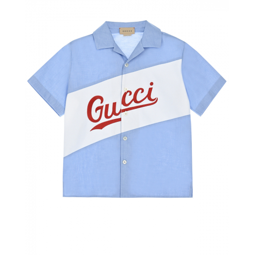 Голубая рубашка с логотипом GUCCI | Фото 1