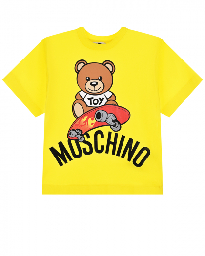 Желтая футболка с принтом &quot;медвежонок на скейте&quot; Moschino | Фото 1