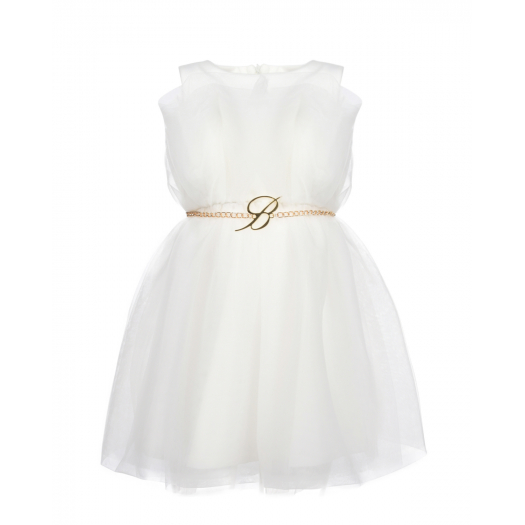Белое платье с поясом-цепочкой Miss Blumarine | Фото 1