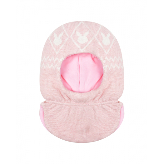Розовая шапка-шлем с принтом &quot;белые зайцы&quot; Chobi | Фото 1