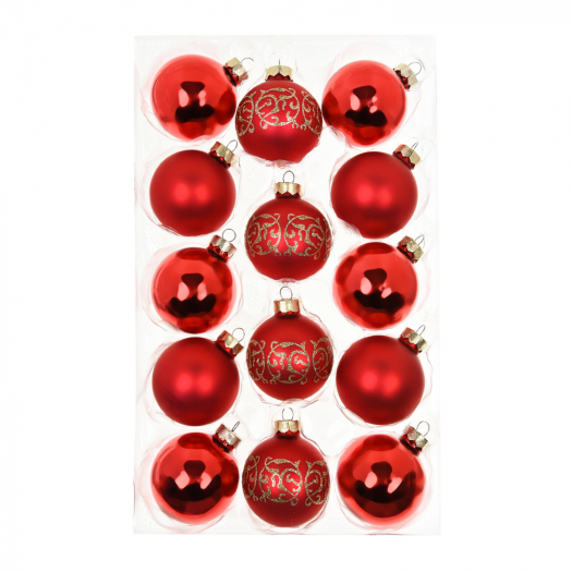 Набор шаров 6 см, 28 шт, красный (блестящие и матовые шары) Inges Christmas | Фото 1
