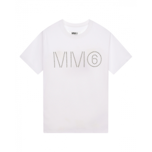 Белая футболка с лого из клепок MM6 Maison Margiela | Фото 1