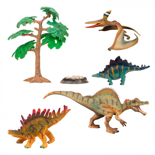 Динозавры и драконы для детей серии &quot;Мир динозавров&quot;: cтегозавр, птеродактиль, спинозавр, кентрозавр (набор фигурок из 6 предметов) Masai Mara | Фото 1