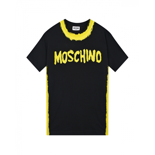 Черная футболка с желтым лого Moschino | Фото 1