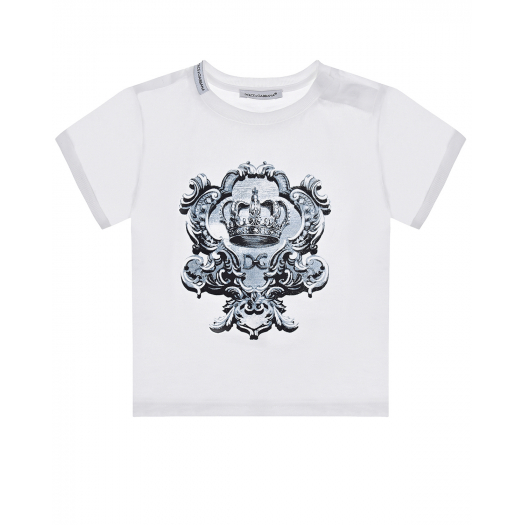 Белая футболка с принтом &quot;герб&quot; Dolce&Gabbana | Фото 1