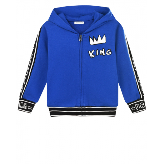 Синяя спортивная куртка с аппликацией &quot;King&quot; Dolce&Gabbana | Фото 1