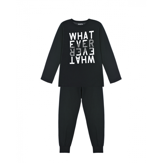 Черная пижама с двойной надписью Sanetta | Фото 1